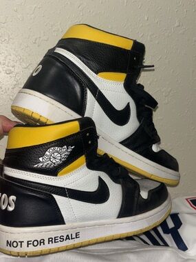 Jordan men’s Black White & Yellow High-Top Sneakers — Not For Resale